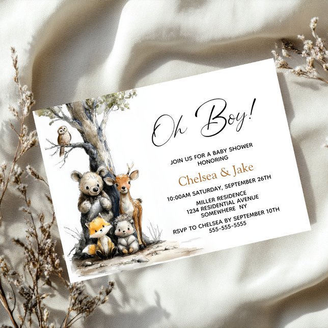 Convite Oh Boy Woodland Animals Baby Shower Invitation (Criador carregado)