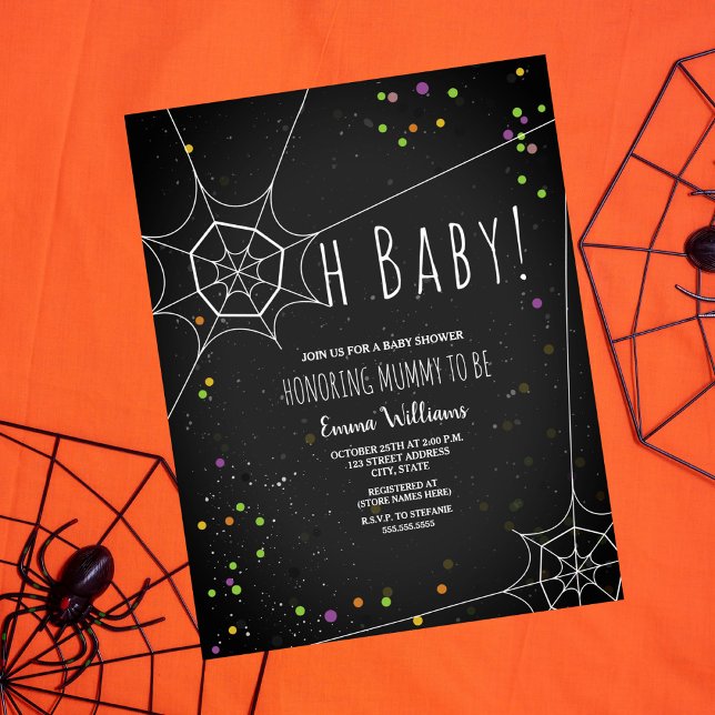Convite Oh, Chá de fraldas de Halloween da Web de Bebê (Criador carregado)