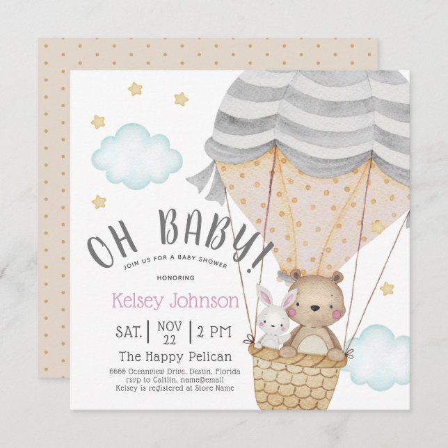 Convite Oh, Chá de fraldas de Urso Nervoso (Frente/Verso)