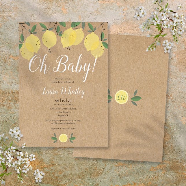 Convite Oh, Chá de fraldas do Bebê Rustic Boho Lemons (Oh Baby Rustic Boho Lemons Baby Shower Invitation)