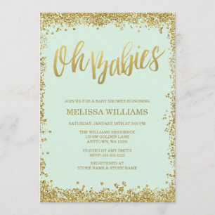 Convite Oh chá de fraldas Dourado do brilho da hortelã dos