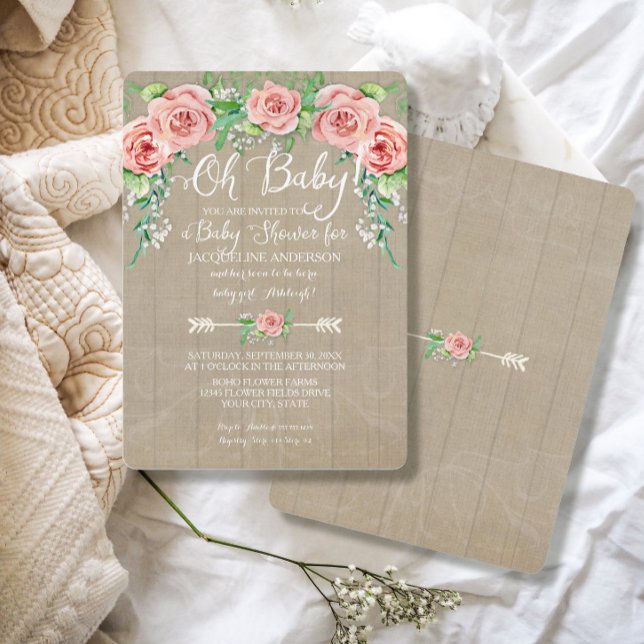 Convite Oh Chá de fraldas Garota Flor Crown Barn Conselhos (Criador carregado)