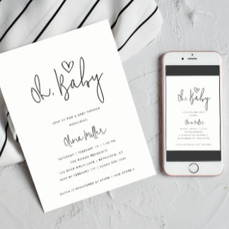 Convite Oh, Chá de fraldas Minimalista de Gênero Neutro de