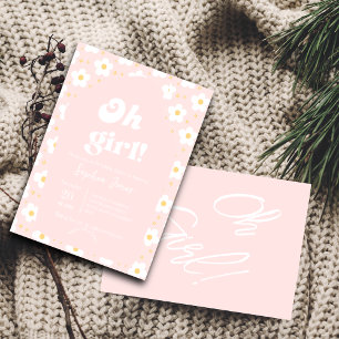 Convite Oh Chá de fraldas Rapariga   Margarida Rosa 70s Ro