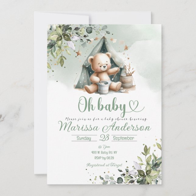 Convite Oh Chá de fraldas Whimsical Baby (Frente)