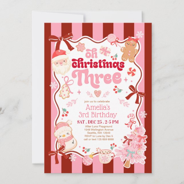 Convite Oh Christmas Three 3rd Birthday Invitation (Frente)