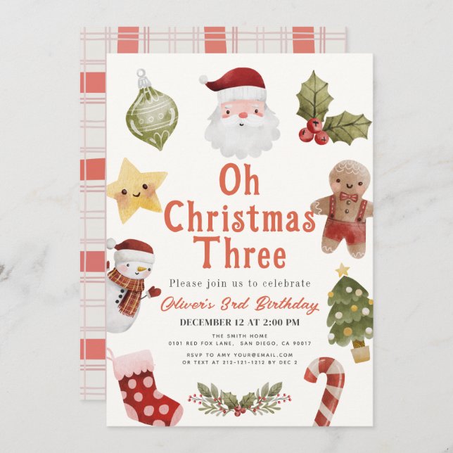 Convite Oh Christmas Three Santa 3rd Birthday (Frente/Verso)