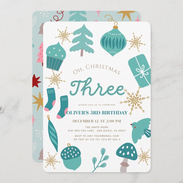 Convite Oh Christmas Tree Holiday Green 1st Birthday (Frente/Verso)