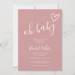 Convite Oh Chuveiro de Bebê Coração Rosa Poeira Minimalist