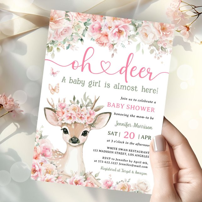 Convite Oh Deer Baby Shower Girl Pink Fawn  (Criador carregado)