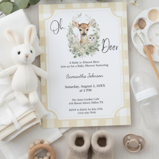 Convite Oh Deer Baby Shower • Woodland Neutral Theme (Criador carregado)