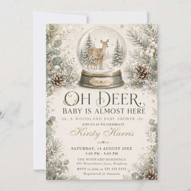 Convite Oh Deer Bebê Está Quase Aqui Chuvada de Bebê Flore (Frente)