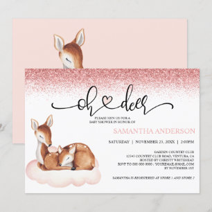 Convite Oh Deer Chá de fraldas Aquarela Cor Rosa