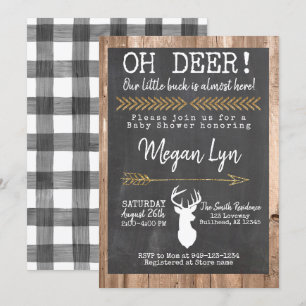 Convite OH Deer! Chá de fraldas de Xadrez de Buck Buffalo