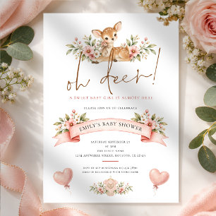 Convite Oh Deer Floral da Floresta para Chás de Bebê