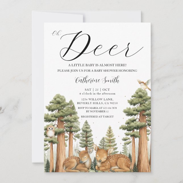 Convite Oh Deer Forest Baby Shower Invitation (Frente)