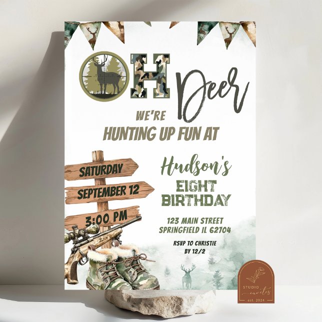 Convite Oh Deer Hunting Camo Birthday Invitation (Criador carregado)