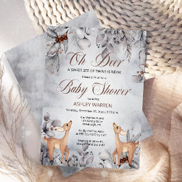 Convite Oh Deer Rustic Winter Floral Twins Chá de fraldas 
