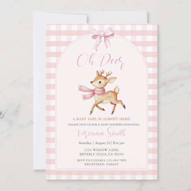 Convite Oh Deer Winter Baby Girl Shower Invitation (Frente)