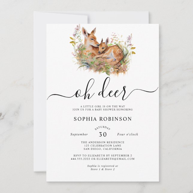 Convite Oh Deer Woodland Chá de fraldas (Frente)