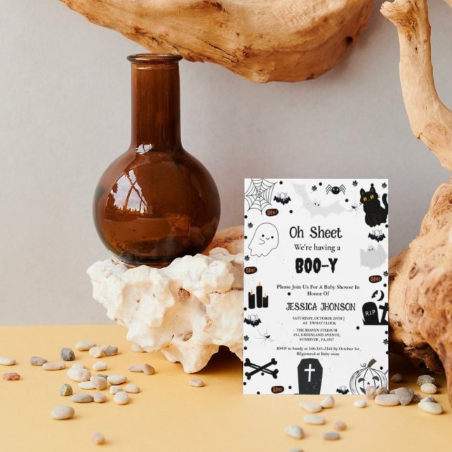Convite Oh Ficha nós temos um chá de fraldas Boo y Hallowe (Criador carregado)
