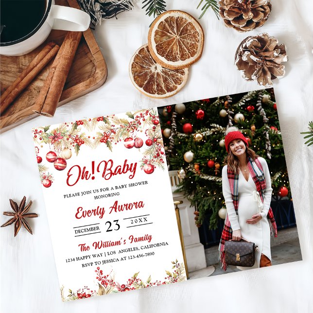 Convite Oh! Foto do Chá de fraldas Floral do Baby Christma (Criador carregado)