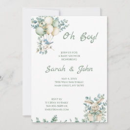 Convite Oh, garoto, Chá de fraldas Eucalyptus