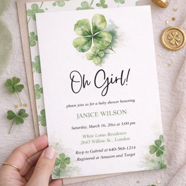 Convite Oh Girl St. Patrick's Day Baby Shower Green  (Criador carregado)