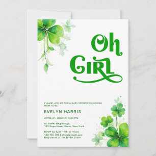 Convite Oh Girl Watercolor Green Script Chá de fraldas