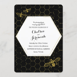Convite Oh Honey Bee Black Dourado Casamento Personalizado