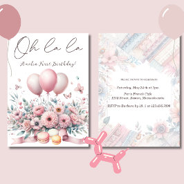 Convite Oh la Blush Pink Floral Baby primeiro aniversario