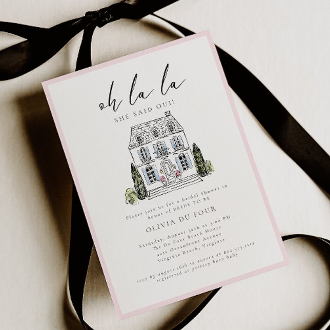 Convite Oh la la Chalé Francês Floral Chá de Noiva (Oh la la - She said Oui French Chalet Elegant Modern Bridal Shower Invitation.)