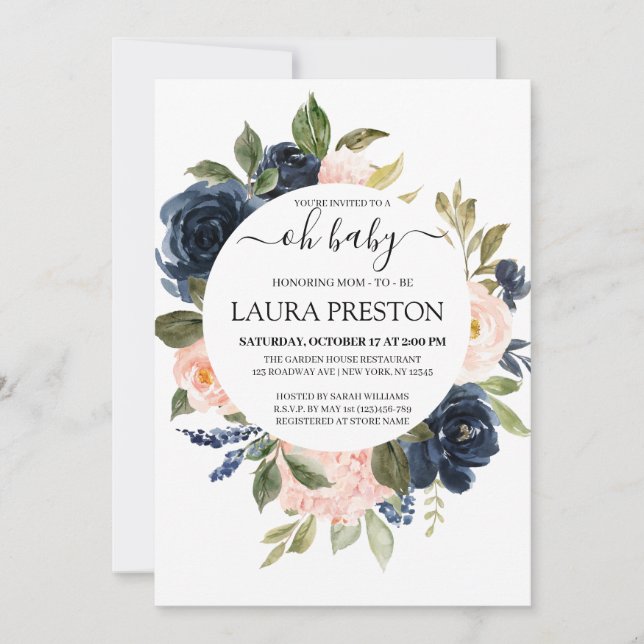 Convite Oh Marinho bebê e chá de fraldas de Script Rosa Es (Frente)