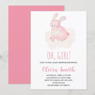 Convite Oh Menina Doce Coelho Aquarela Chuvinha de Bebê