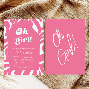 Convite Oh Menina! Rosa xadrez gingham para chá de bebê