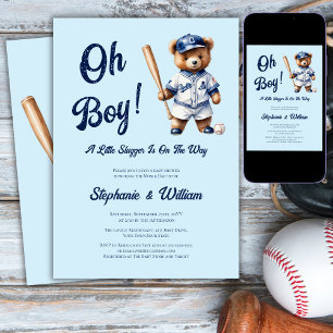 Convite Oh Menino Beisebol Chuveiro de Bebê Urso Fofo