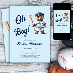 Convite Oh Menino Beisebol Chuveiro de Bebê Urso Fofo