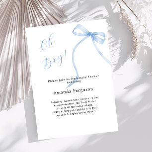 Convite Oh menino laço azul simples e elegante Baby Shower