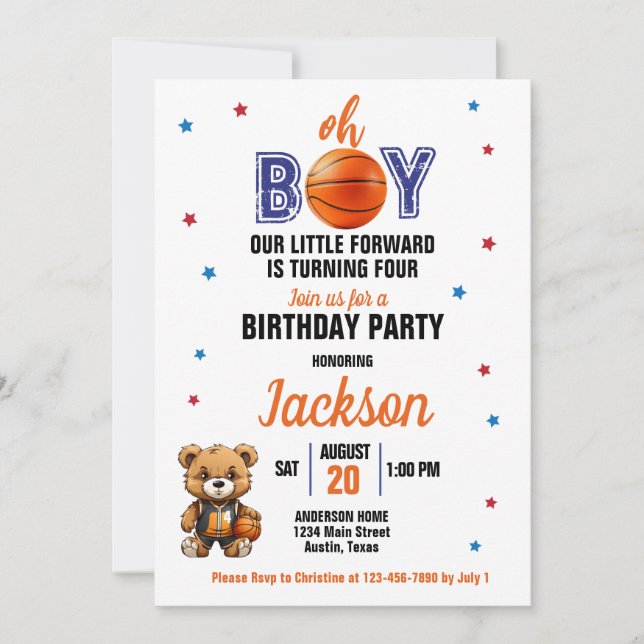 Convite Oh Menino Tema De Basquete Qualquer Aniversário De (Frente)