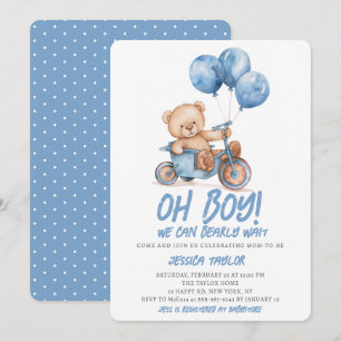 Convite Oh Menino Urso Teddy Menino Azul Urso Mal Pode Esp