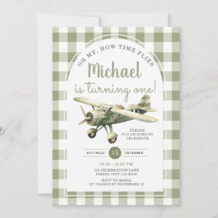 Convite Oh Meu Deus! Como Voa no Avião Gingham Verde de An