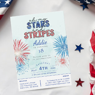 Convite Oh Minhas Estrelas e Gretas Festa de 4 de julho