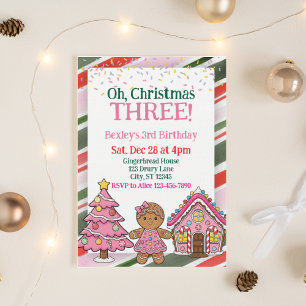 Convite Oh Natal Três, Aniversário de 3 anos do Pink Holid