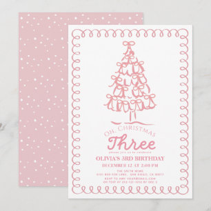 Convite Oh Natal Três Árvore com Laço Rosa Aniversário de