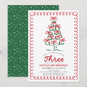 Convite Oh Natal Três Árvore Verde Aniversário de 3 anos