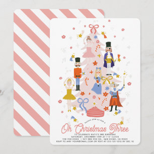 Convite Oh Natal Três Menina Esquilo Rosa Aniversário