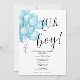 Convite Oh niño eucaliptos modernos globos azules bebé