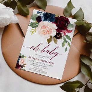 Convite Oh o bebê cora chá de fraldas cor-de-rosa dos