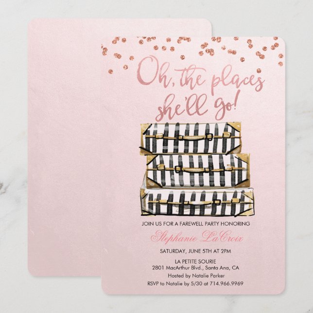 Convite Oh, os lugares que ela vai convidar para despedida (Frente/Verso)