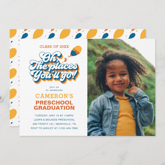 Convite Oh, Os Lugares Que Você Vai! Foto de Graduação Ret (Frente/Verso)